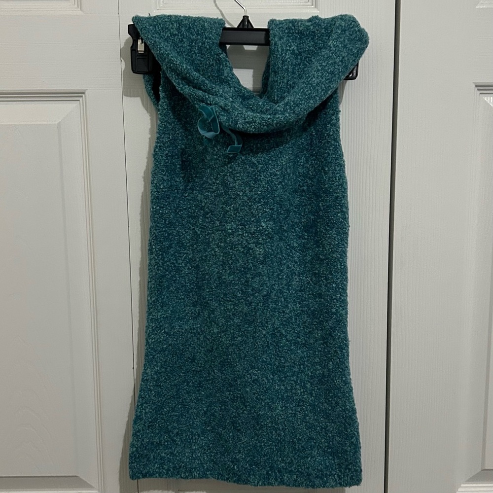 VTG Moda International Teal Cowl Neck Vest Knit Body Sweater Top Small Y2K